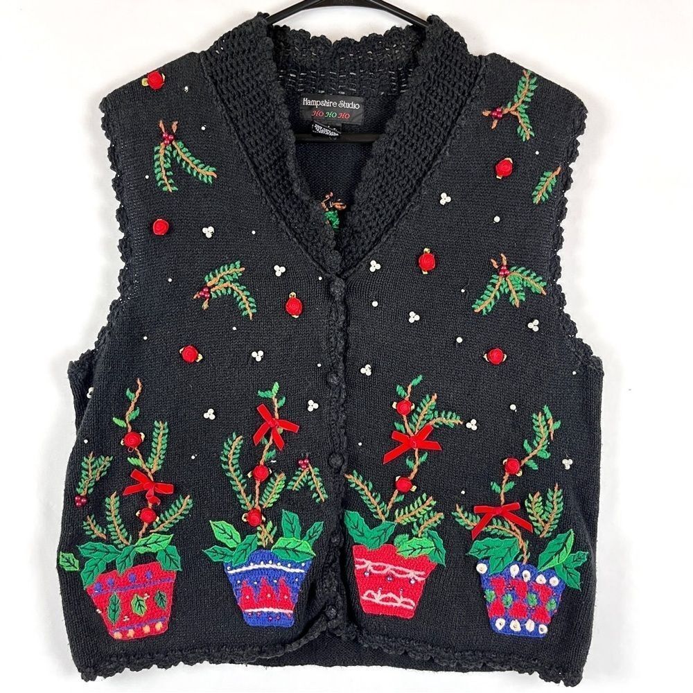 Black Embroidered Cardigan Vest